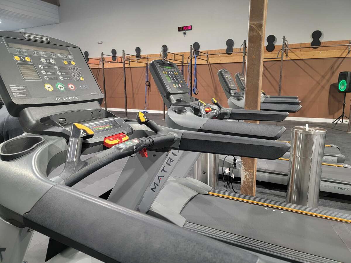 A row of treadmills at the new CrossFit Dunes gym in Frankfort. 