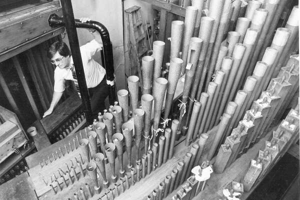 Organ pipes at the Jefferson Theatre. Photo date unknown. Enterprise archive photo