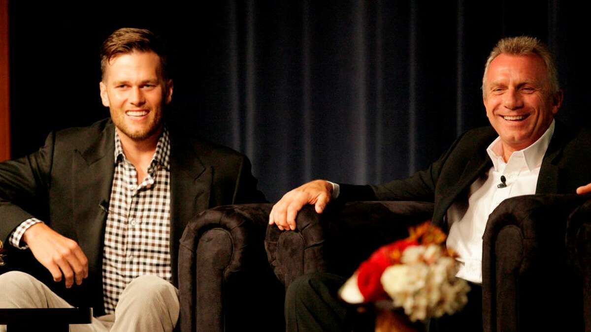 Legendary QBs Tom Brady (left) and Joe Montana pictured together in San Francisco in 2012.
