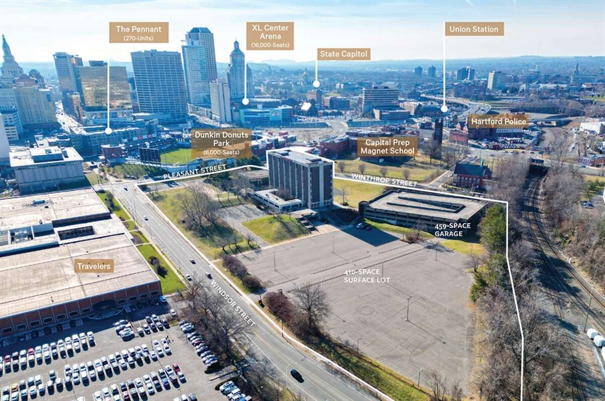 An aerial view of the Hartford campus of Rensselaer Polytechnic Institute. School officials announced Wednesday that they are looking to sell the 12.96-acre property.