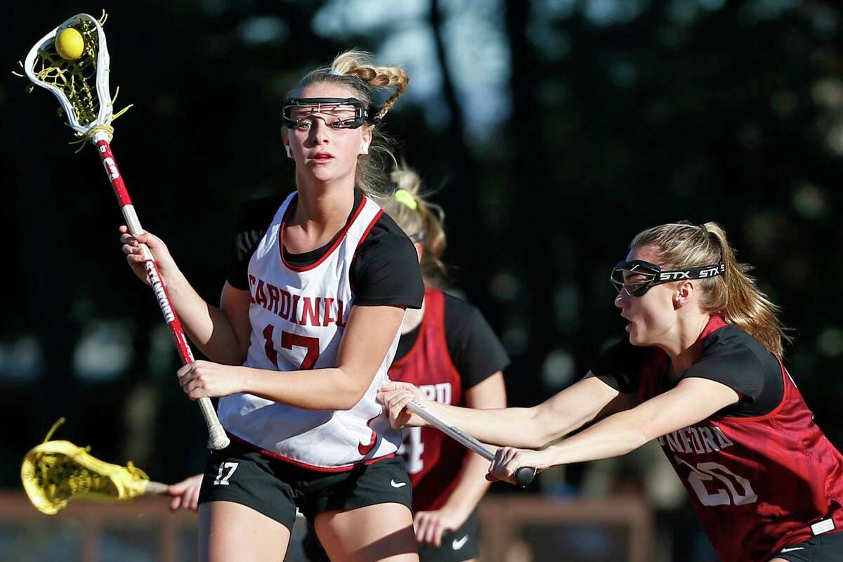 Rylee Bouvier (17) during Stanford Cardinal women’s lacrosse practice at Ueland Field in Stanford, Calif., Tuesday, Jan. 31, 2023.