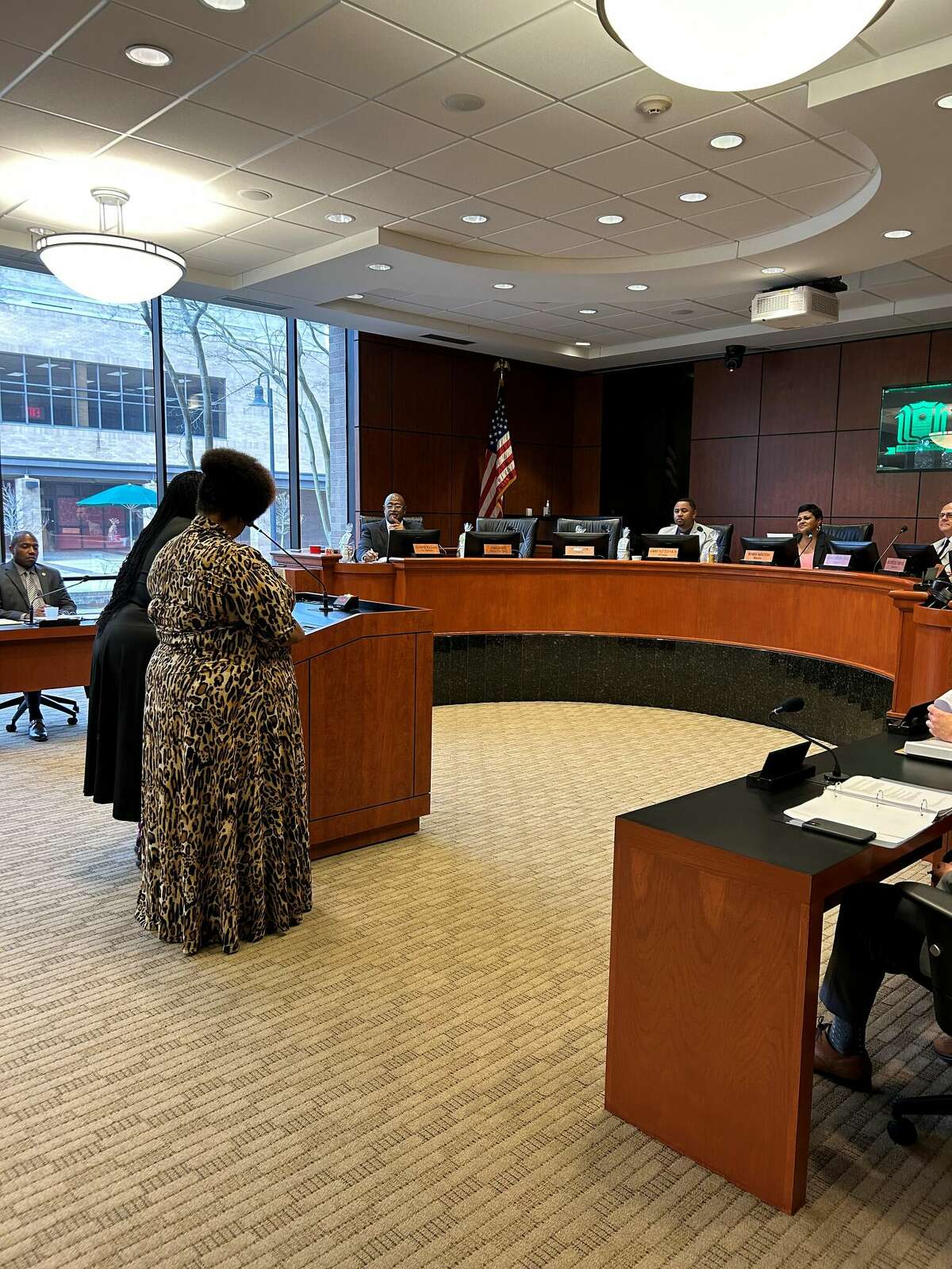 Jeanetta Price co-author of The Write 2 Heal and CEO of Blind Girl Magic speaks at the Beaumont City Council meeting on Tuesday, Feb. 7 at Beaumont City Hall.