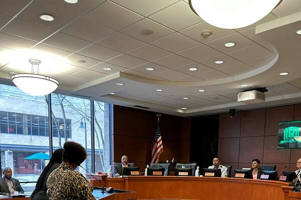 Jeanetta Price co-author of The Write 2 Heal and CEO of Blind Girl Magic talking at the City Council meeting on Tuesday, Feb. 8
