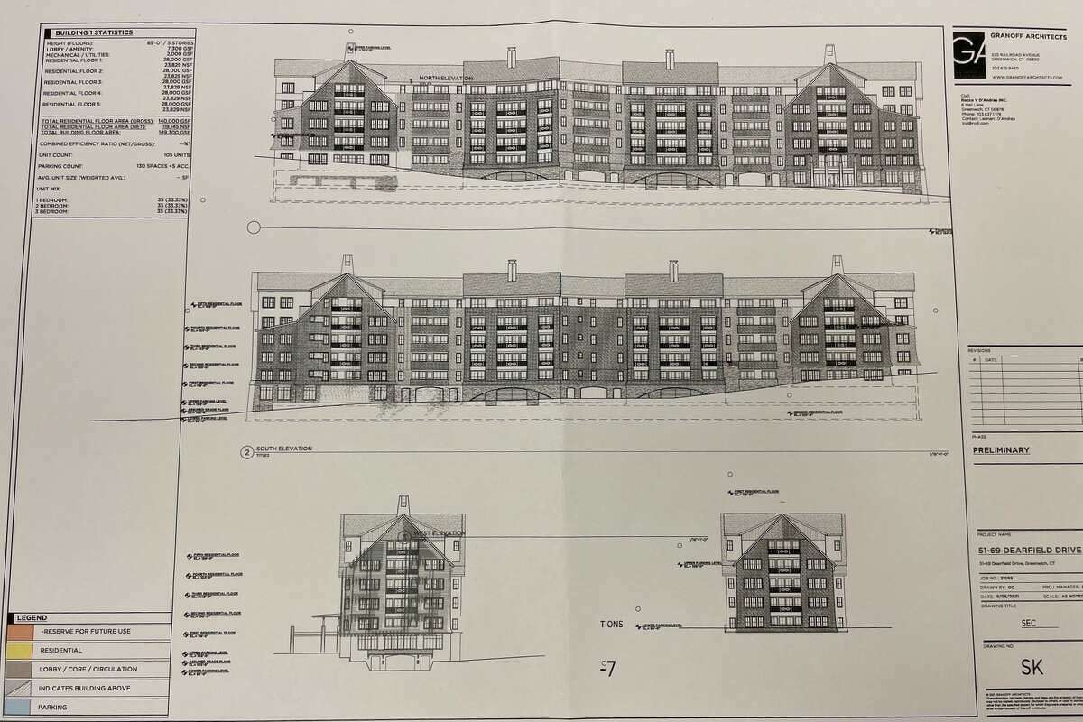 Plans for a five-story building on Dearfield Drive in central Greenwich are being criticized.