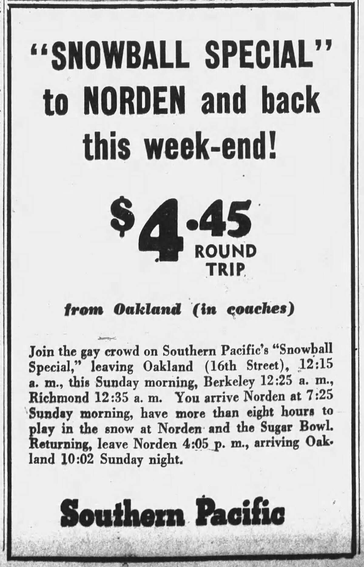 An advertisement for the Snowball Special that ran in the Oakland Tribune in January 1940. Newspaper clipping via Newspapers.com.