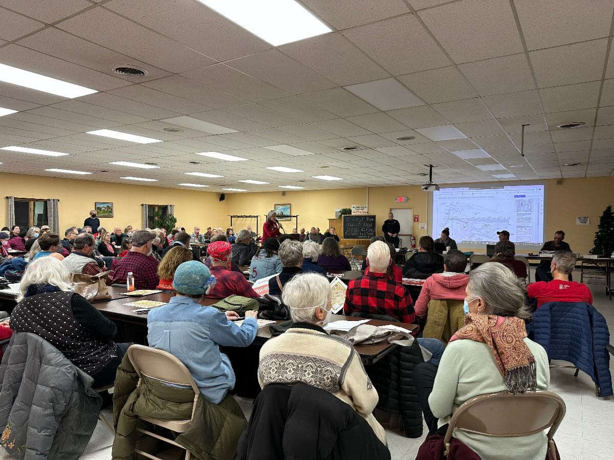 Residents spoke out in unified opposition to Terramor’s proposal at a Jan. 17 Saugerties Planning Board meeting. Susan Paynter, president of Citizens Against Terramor, is at the microphone.