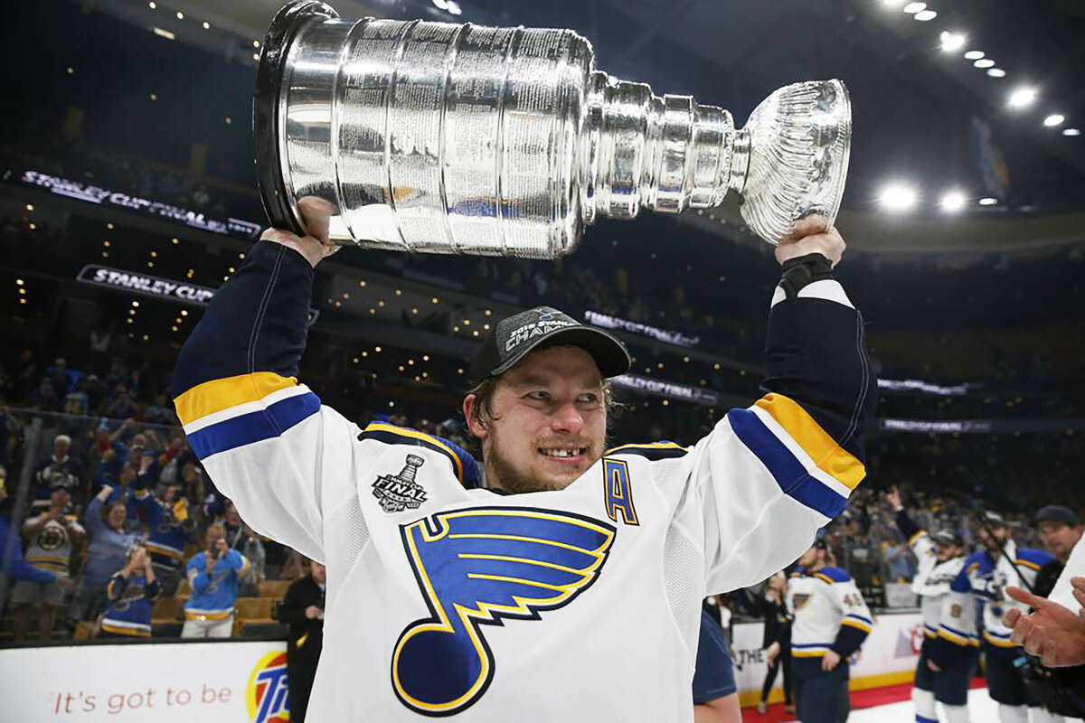 Vladimir Tarasenko holds the Stanley Cup in 2019 after he helped the St. Louis Blues win the NHL crown for the first time. Tarasenko was trade to the New York Rangers on Thursday.