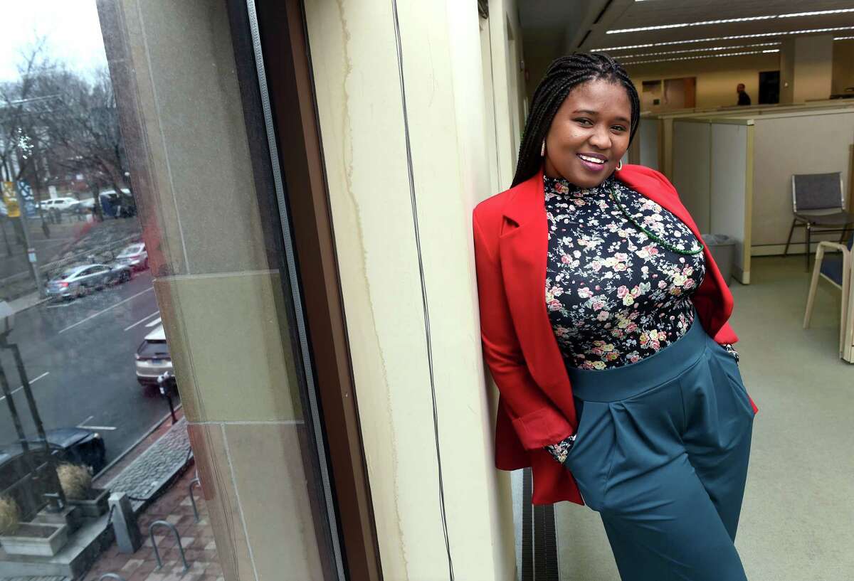 Thabisa Rich, community outreach coordinator for the Department of Cultural Affairs, is photographed at City Hall in New Haven on February 9, 2023.