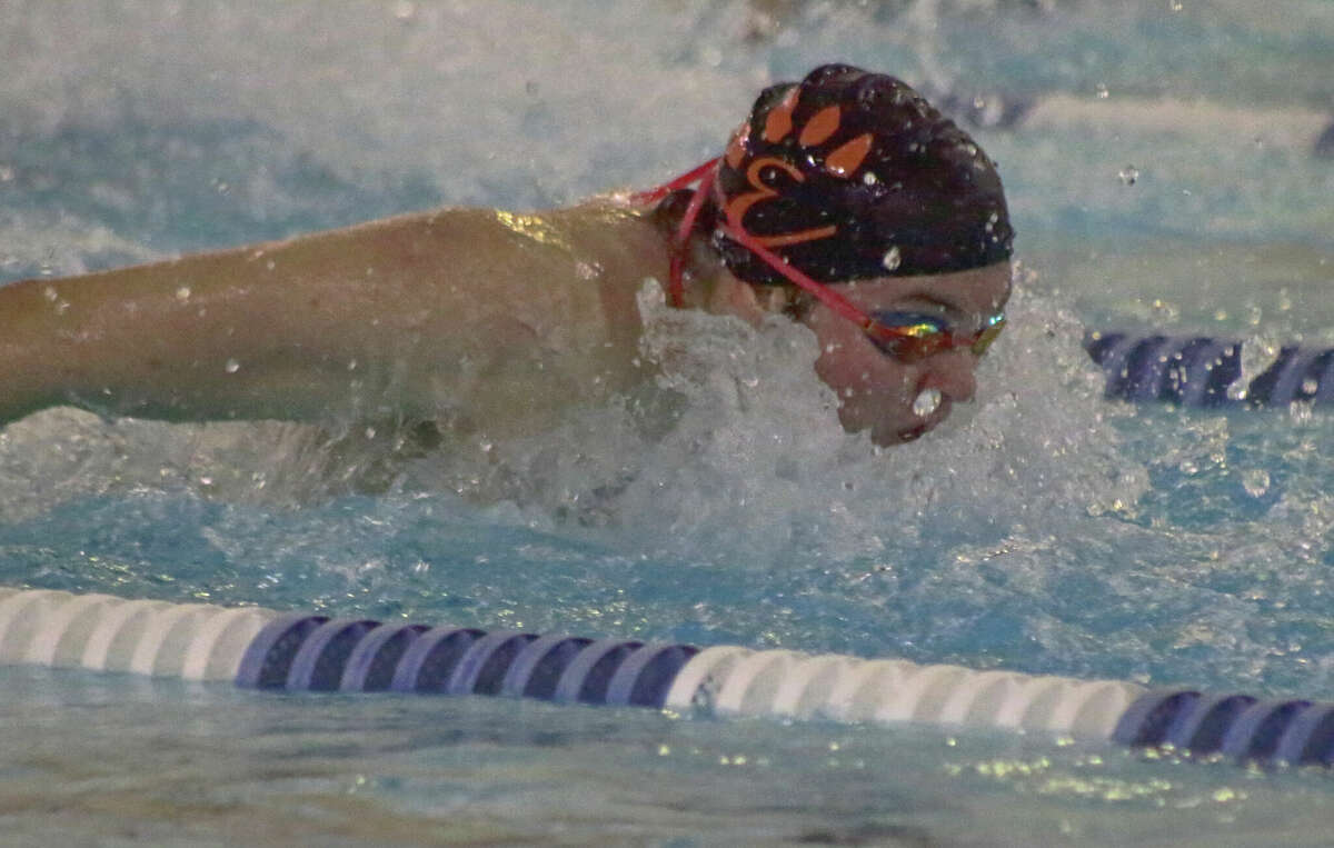 Cohen Osborn swims to first in the 100-yard butterfly in a past meet at the Chuck Fruit Aquatic Center. On Saturday, Osborn took sixth in the 100-yard backstroke at the state swim meet. 