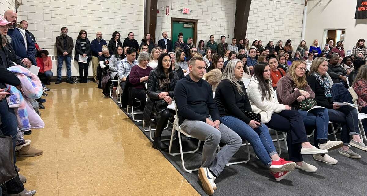 Parents and school staff filled the main meeting room at the Board of Education's offices Feb. 9, 2023, for the board's final budget workshop.