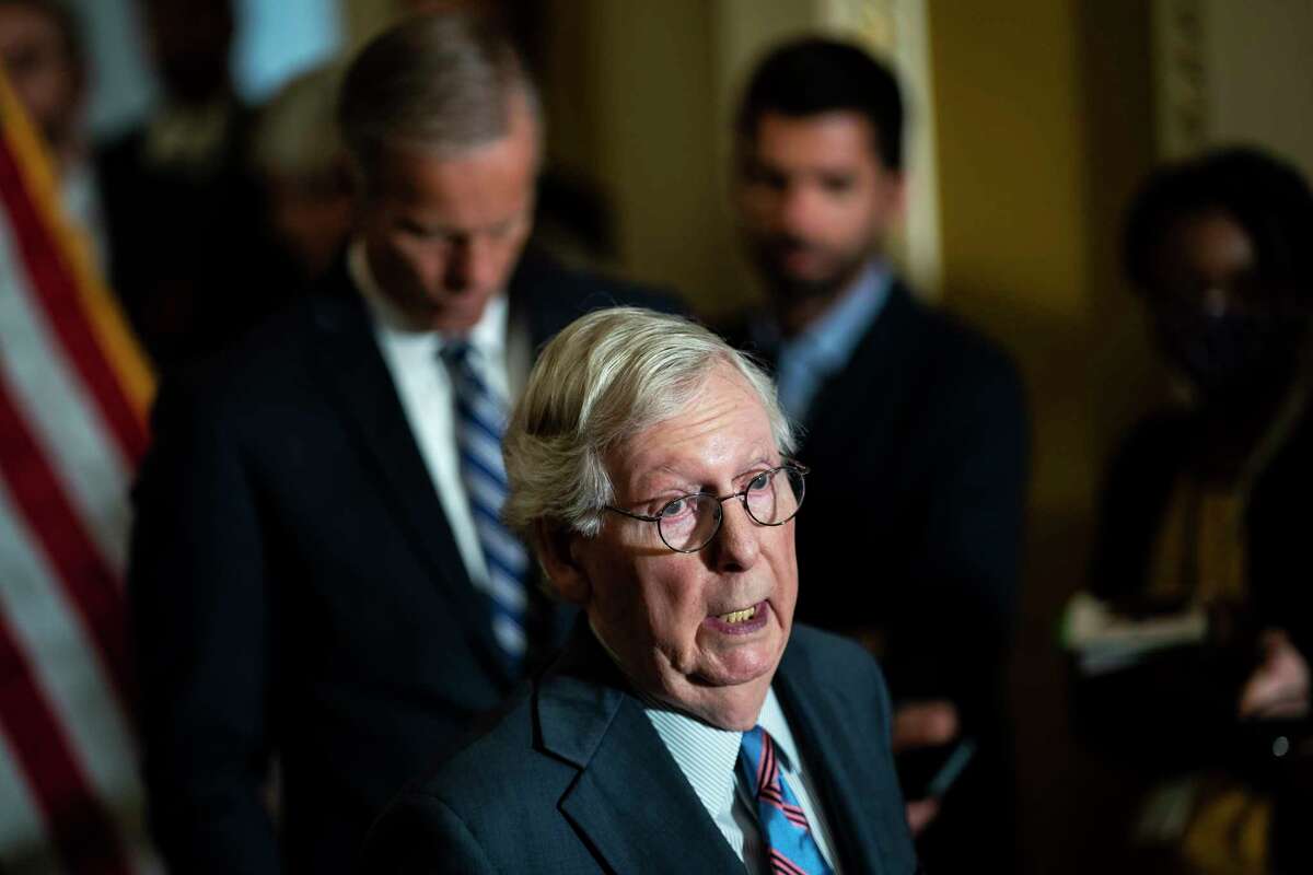 Senate Minority Leader Mitch McConnell, R-Ky., speaks during a press conferencel on Sept 28, 2022, in Washington, D.C.