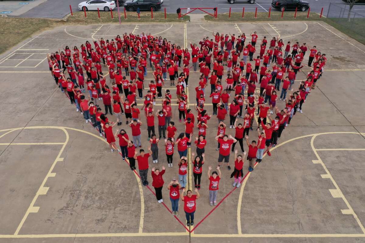 Students of C.L. Milton Elementary School made a formation in the shape of a big heart to celebrate Week of Kindness on Tuesday, Feb. 7, 2023.