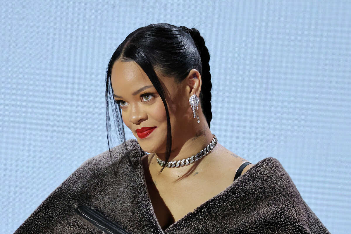 Rihanna speaks onstage during the Super Bowl LVII Pregame & Apple Music Super Bowl LVII Halftime Show Press Conference at Phoenix Convention Center on Feb.9, 2023 in Phoenix, Ariz.  