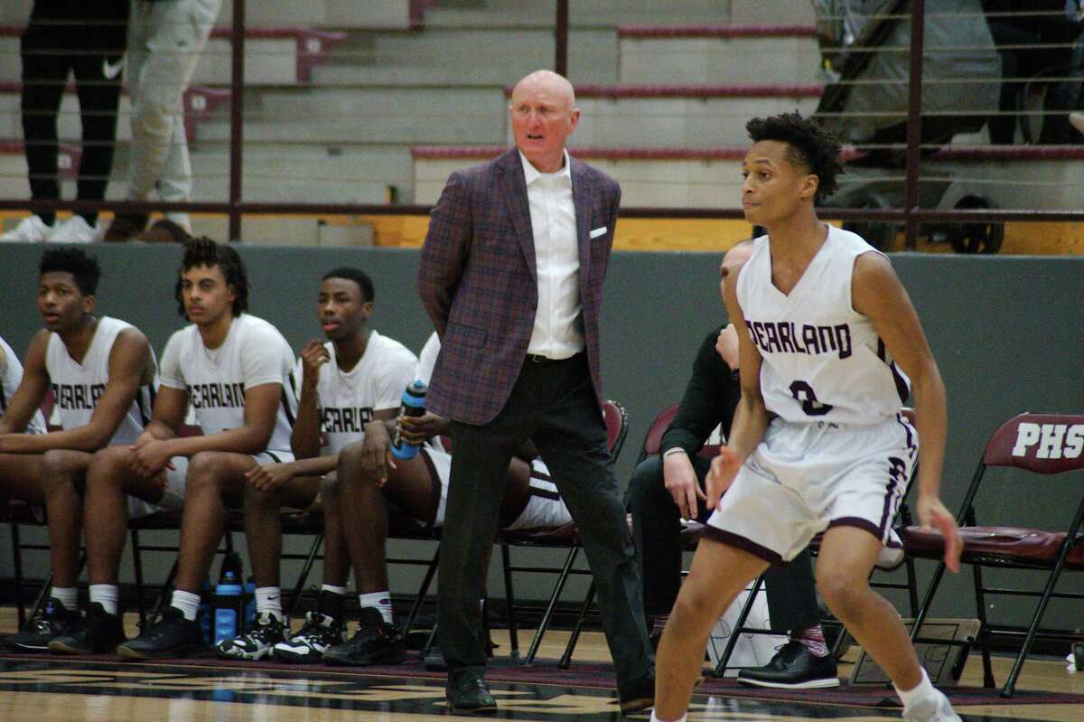 Pearland basketball coach Steve Buckelew, who is retiring at the end of this season, watches as the Oilers play Strake Jesuit Friday, Feb. 10, 2023 at Pearland High School.