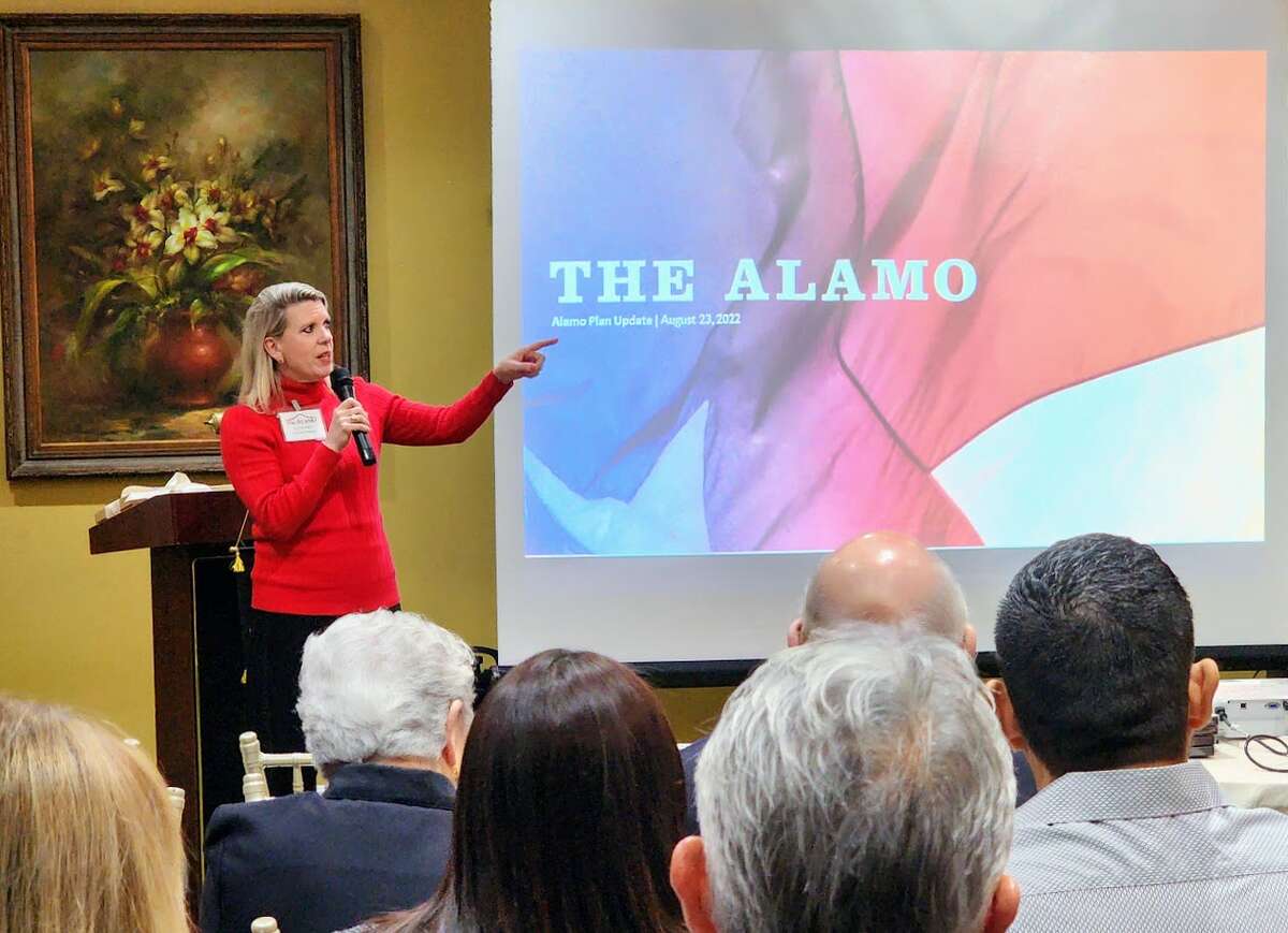 Kate Rogers speaks at a Remember the Alamo event on Wednesday, Feb. 8 at La Posada Hotel.