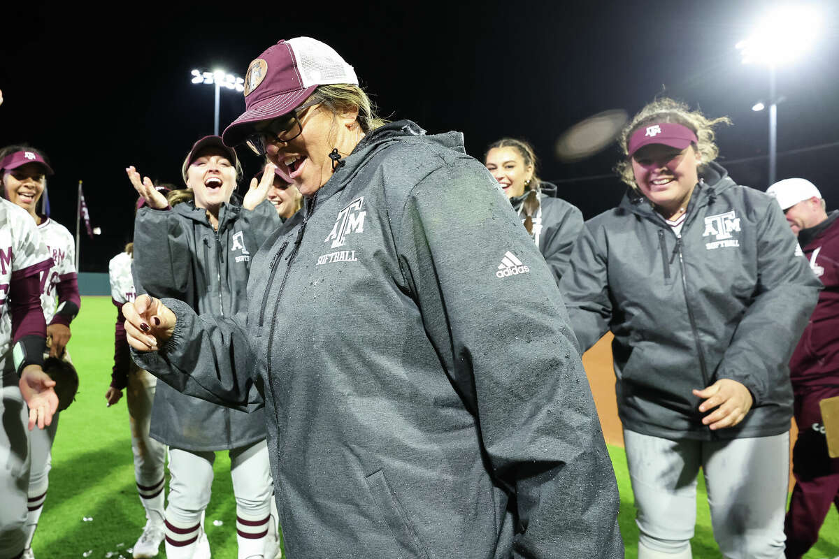 COLLEGE STATION, TX - February 10, 2023 - Head Coach Trisha Ford of the Texas A&M Aggies during the game between the Tarleton Texans and the Texas A&M Aggies at Davis Diamond in College Station, TX. Photo By Ethan Mito/Texas A&M Athletics