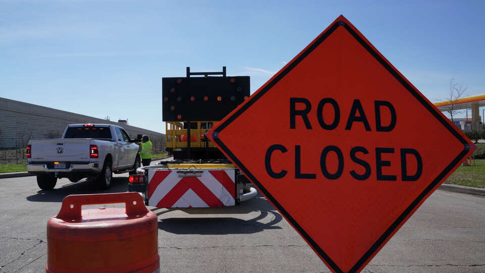Road closure on Franz Road and West Grand Parkway North in on Sunday, Feb. 12, 2023.