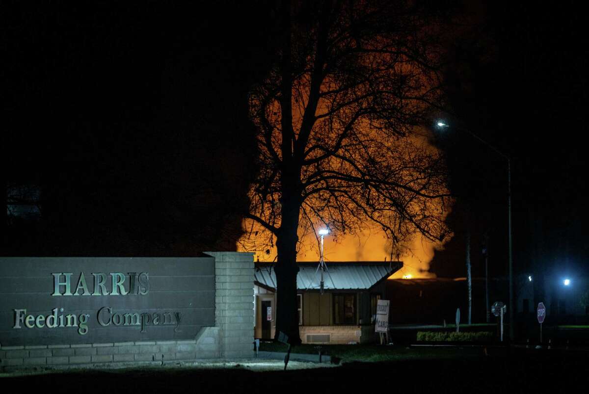 A fire burns at Harris Ranch in Coalinga (Fresno County).