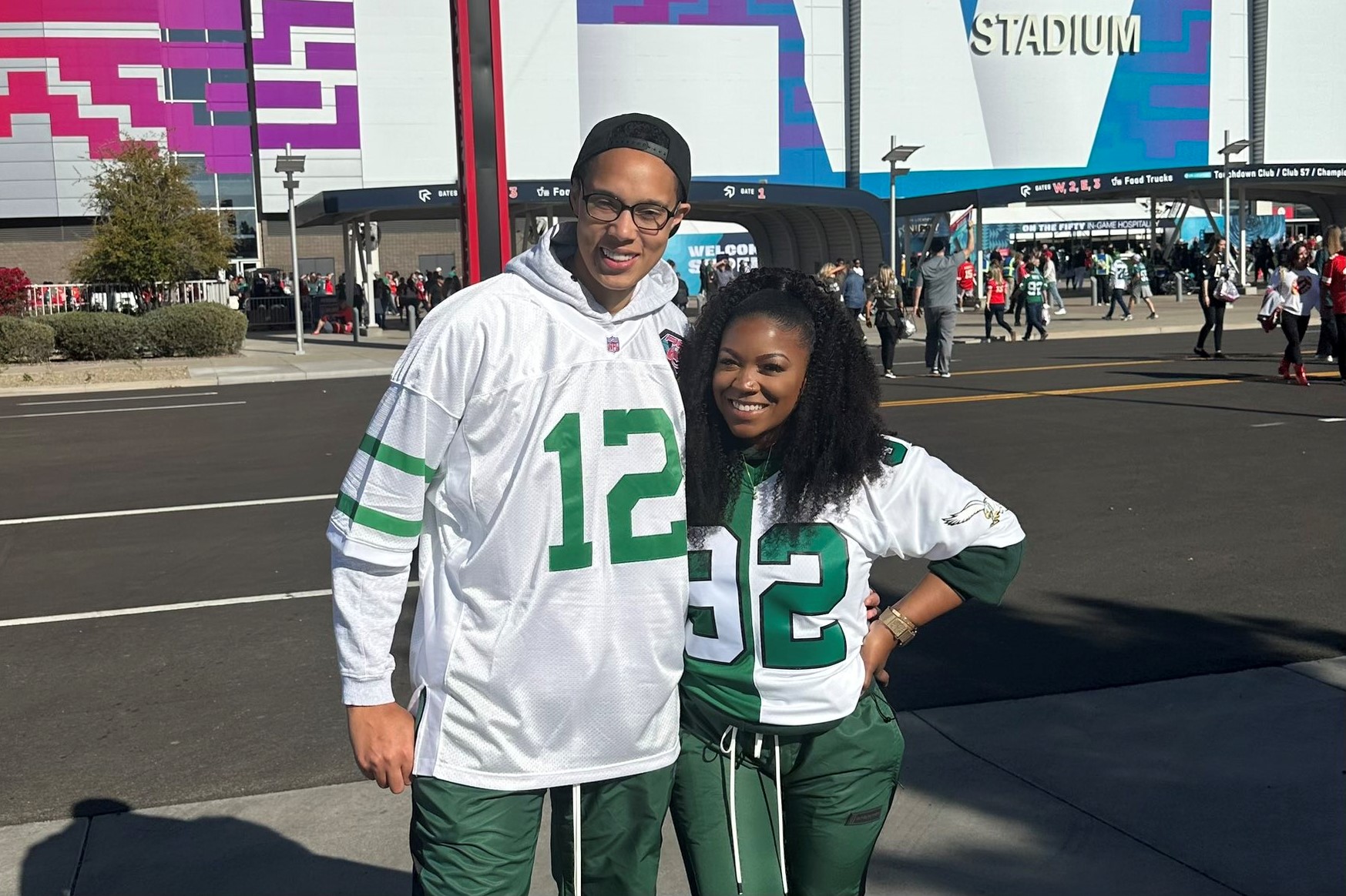 Brittney Griner attends Super Bowl 57 in Eagles jersey