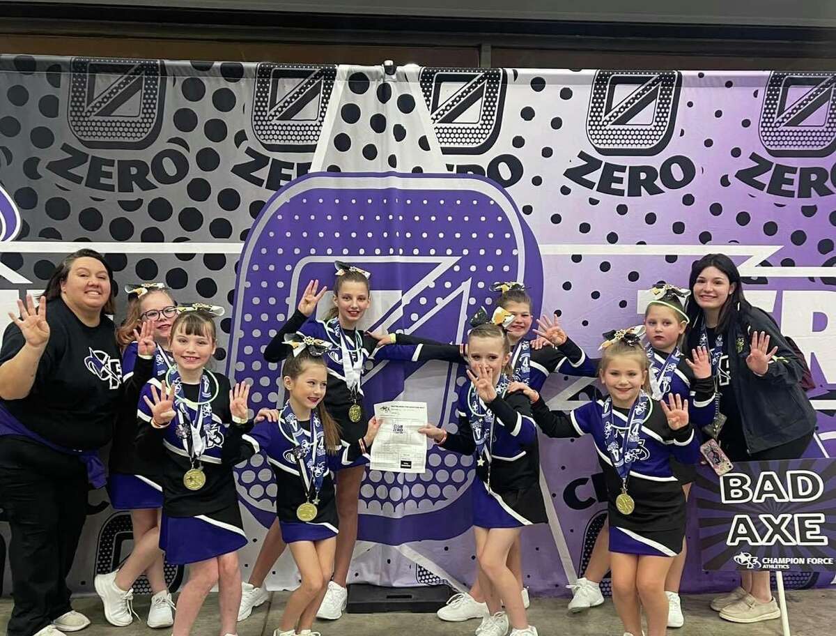 The Queen Bees placed fourth in Division 3 state competition in early February. Pictured: Front Row: Isabell L., Londyn L., Haylee P., Giana T. Back Row: Coach Erin Gould, Charli Y., Alyah R., Payton M., Brynlee R., assistant coach Madi W.