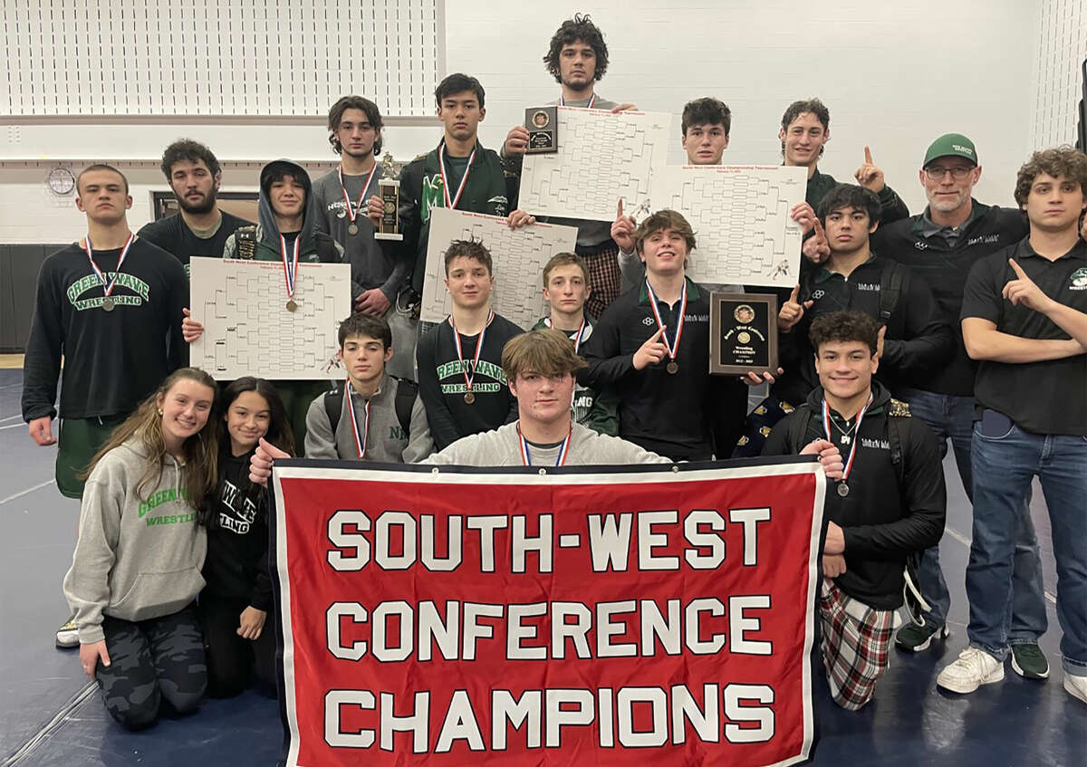 The New Milford wrestling team won its third conseucrive SWC championship when the conference tournament was held in STratford on Saturday, Feb. 11, 2023.