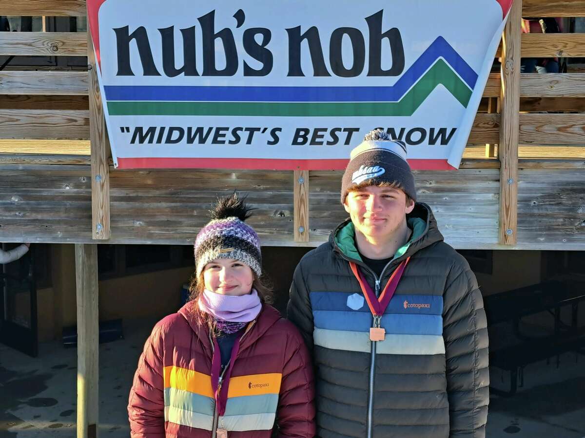 The Onekama ski team qualified two individuals for the state finals, including Aleah Blackmore (left) and Braydon Sorenson (right) on Feb. 13. 