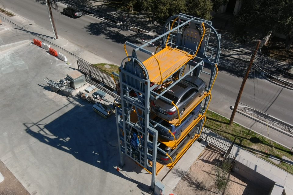 San Antonio car elevator built in downtown Light parking lot