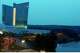 An exterior shot of the Mohegan Sun Hotel and Casino, which sits next to the Thames River.