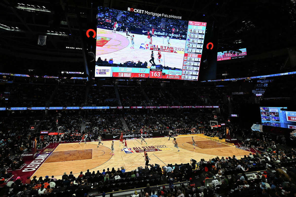 A general view of the 2022 NBA All-Star Game between Team LeBron and Team Durant at Rocket Mortgage Fieldhouse on February 20, 2022 in Cleveland, Ohio.