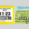 The New York State Department of Motor Vehicles says inspection stickers like this, left, will eventually replace the current design, right.