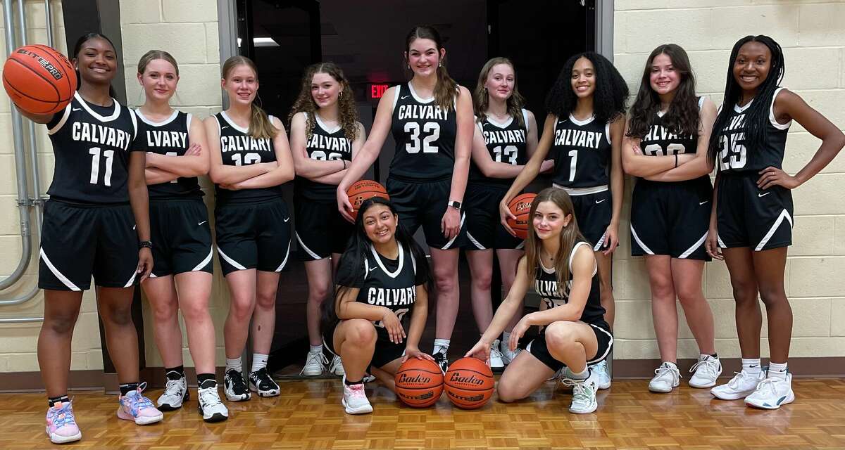 The Calvary Baptist girls basketball team is seen after defeating Founders Christian in the TAPPS 1A playoffs Tuesday night.