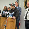 Ernie Negroni Sr., father of Ernie Negroni-Feliciano Jr., 2022's final homicide victim, speaks at a press conference on Feb. 15, 2023 after police announced that they arrested Miguel Reynoso for allegedly killing Negroni-Feliciano.