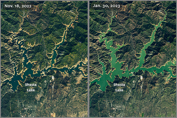 Before and after images show incredible impact of storms on California reservoirs