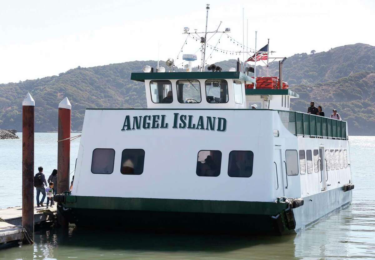 Passengers board a ferry boat captained by Maggie McDonogh for a short trip to Angel Island from Tiburon, Calif. on Saturday, Sept. 15, 2018. 