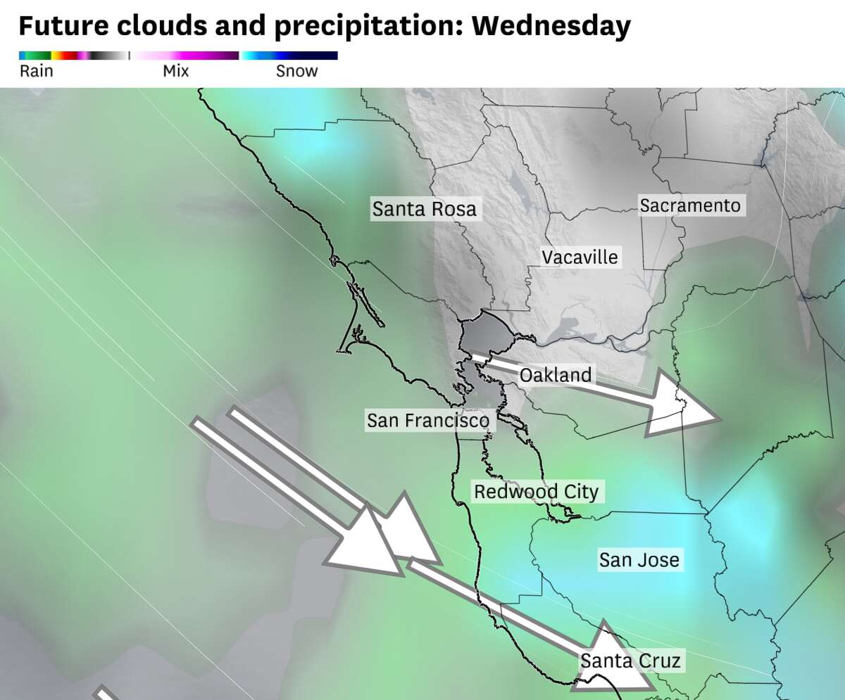A mix of rain and snow is on tap for the Bay Area by the middle of the week, with weather models honing on the chances for snow being the highest in some of the foothills of the North Bay, East Bay and South Bay.