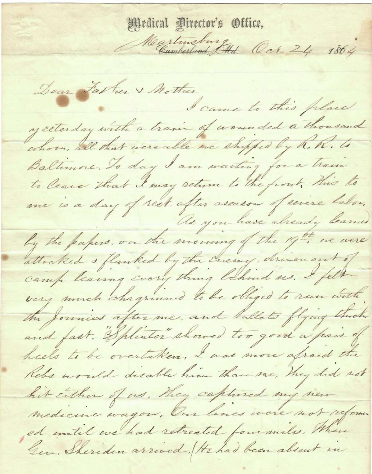 The Litchfield Historical Society recently acquired a collection of original letters from Dr. James Russell Cumming, a surgeon with the 12th Regiment of Connecticut Volunteers from 1862-1865.