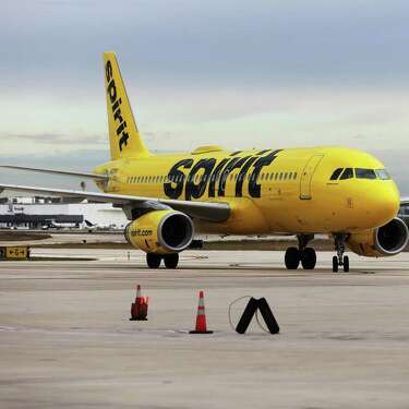A Spirit Airlines Airbus A320-232 lands at San Antonio International Airport as officials celebrate the return of the carrier to San Antonio and marks Spirit’s first flight to Orlando on Thursday, Nov. 17, 2022. Spirit officials also announced routes to Las Vegas, Fort Lauderdale and Baltimore at the event.