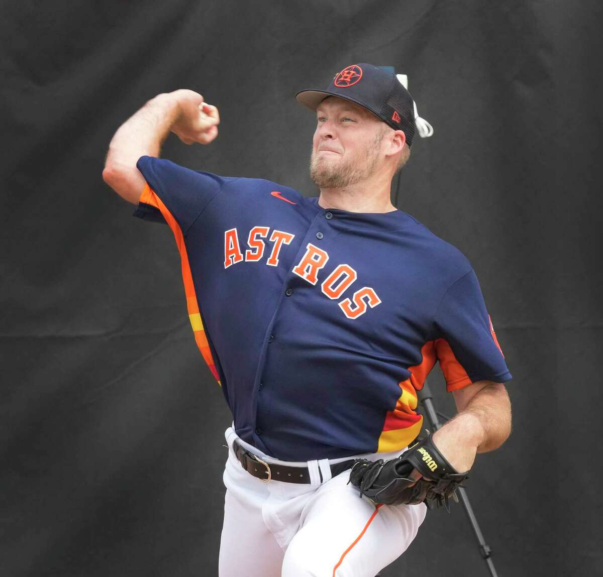 Houston Astros pitcher Ty Buttrey (51) pitches during workouts for pitchers and catchers at the Astros spring training complex at The Ballpark of the Palm Beaches on Friday, Feb. 17, 2023 in West Palm Beach .