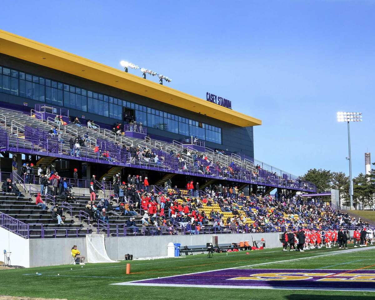 Fans at Casey Stadium watch UAlbany take on Cornell on Saturday, Feb. 18, 2023, at Casey Stadium on the UAlbany campus in Albany, NY.