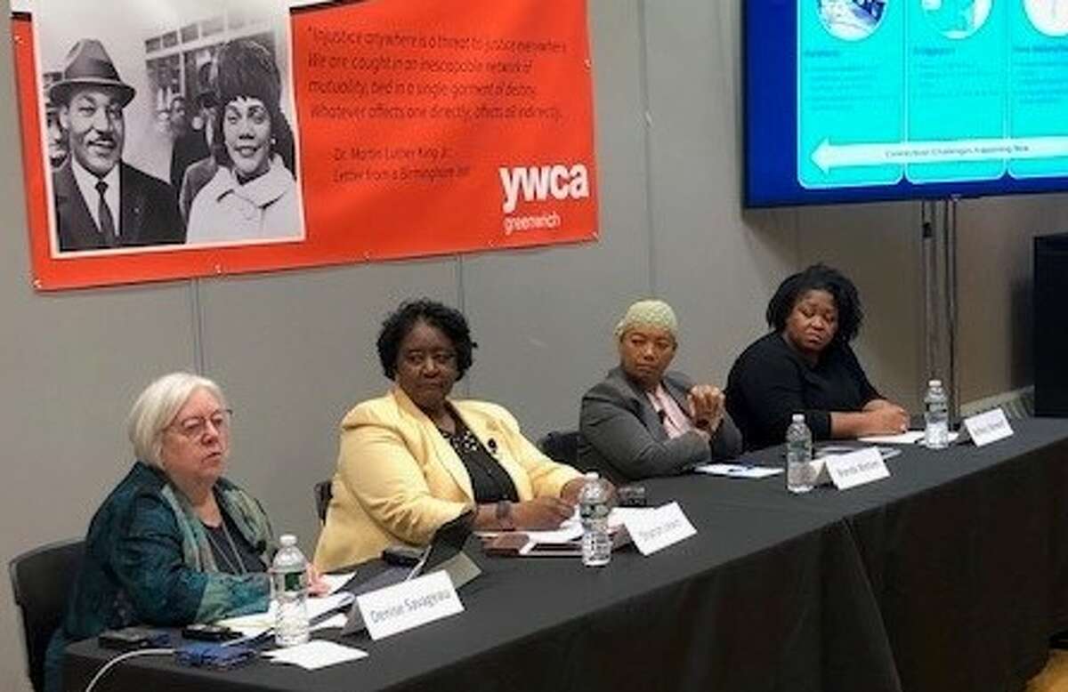 From left, Denise Savageau, Sharon Lewis, Brenda Watson and Ashley Stewart at a recent Greenwich YWCA panel discussion on panel discussion on “Climate Justice In Connecticut.”