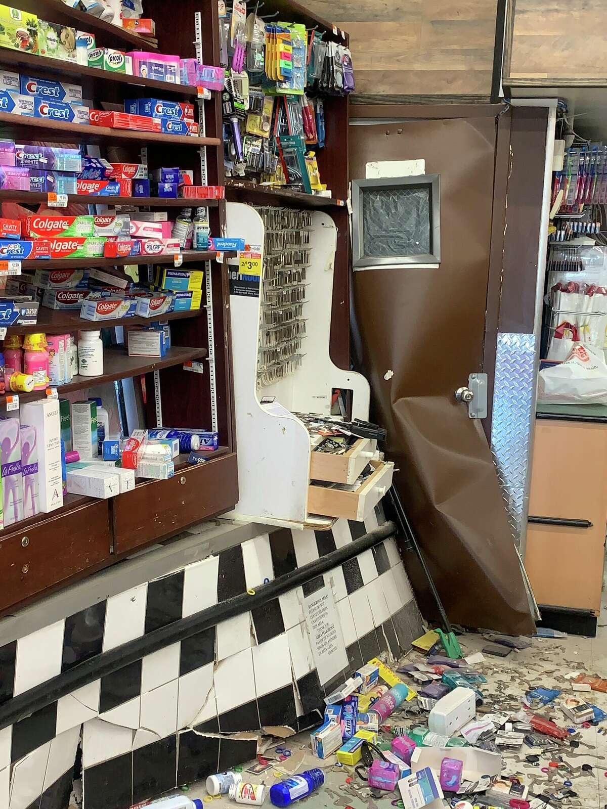 A vehicle rammed into a CTown Supermarket on Greenwich Avenue Monday, injuring the driver, a store employee and a customer, New Haven authorities said. 
