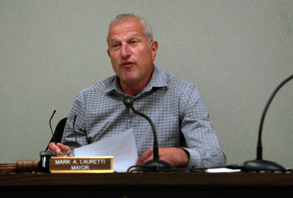 Mayor Mark A. Lauretti presents his budget for Fiscal Year 2021-2022 to the Board of Aldermen and the Board of Apportionment and Taxation at Shelton City Hall in Shelton, Conn., on Thursday April 1, 2021.