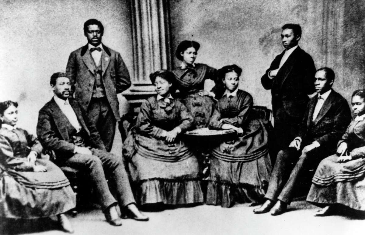 A photograph of Fisk University Jubilee Singers in Nashville, Tennessee, circa 1871. 