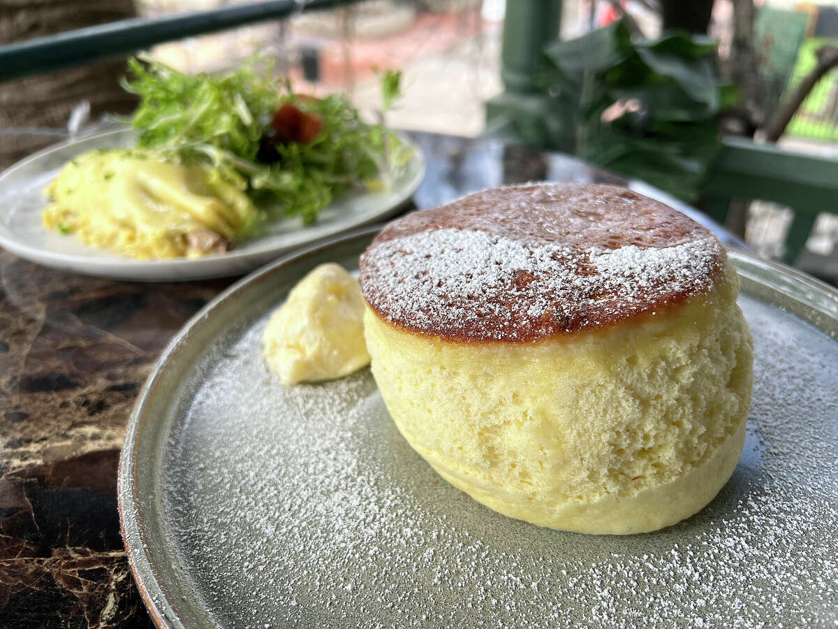 The brunch menu includes a soufflé pancake and a wild mushroom omelet at Fig Tree Restaurant at La Villita on the River Walk in San Antonio.