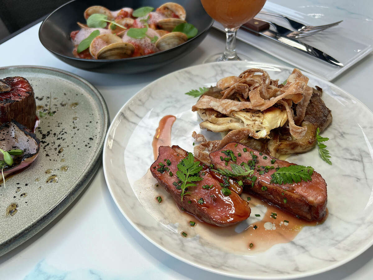 Duck with oyster sauce and oyster mushrooms is part of the dinner menu at Fig Tree Restaurant at La Villita on the River Walk in San Antonio.