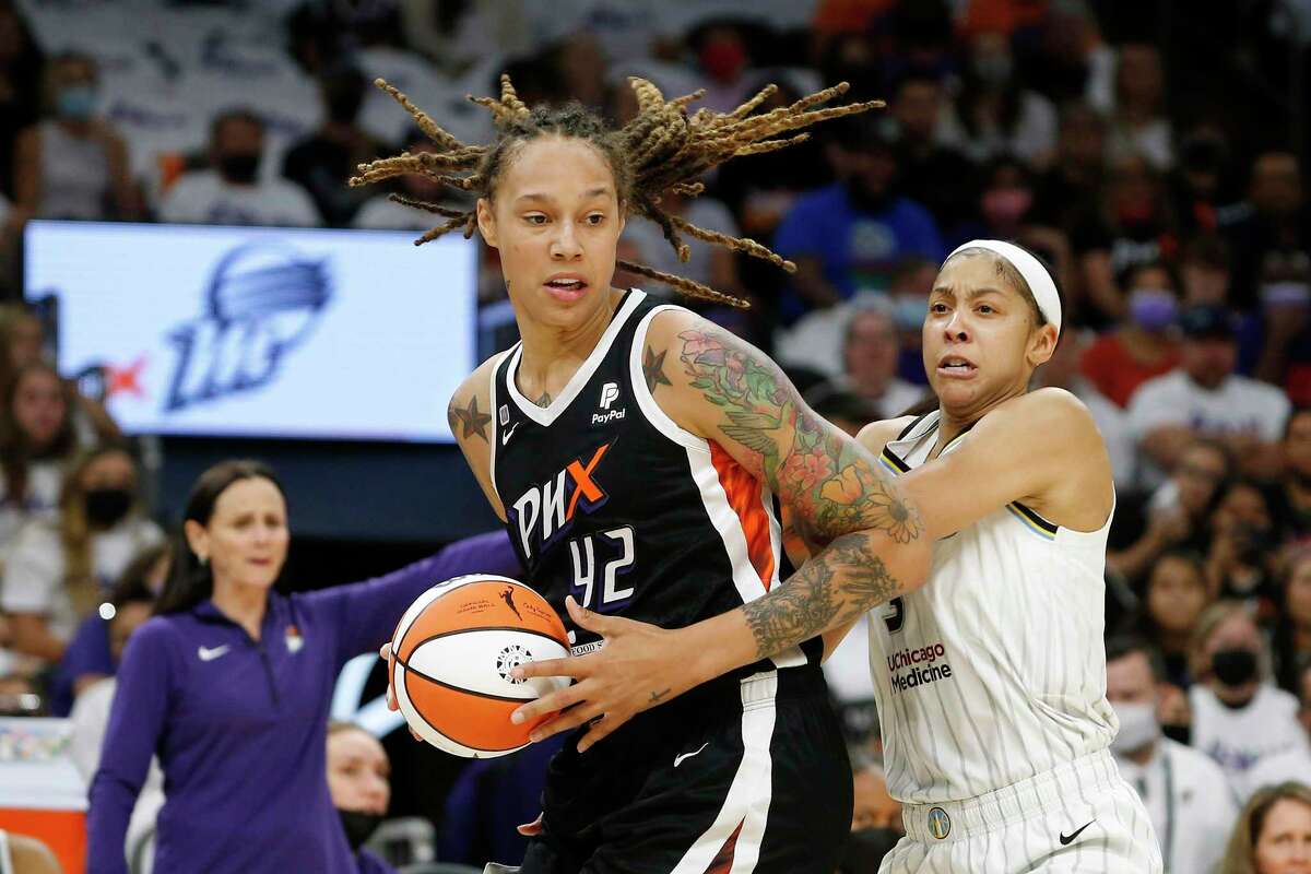 Center Brittney Griner, left, will enhance the Mercury’s status in the WNBA as she averaged 20.5 points and 9.5 rebounds in her last season in 2021.