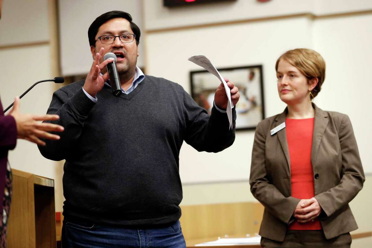 Berkeley Mayor Jesse Arreguín, at a 2019 City Council meeting with BART Director Rebecca Saltzmann, announced he will run for the state Senate seat now held by outgoing Sen. Nancy Skinner. Oakland Council Member Dan Kalb also plans to run.