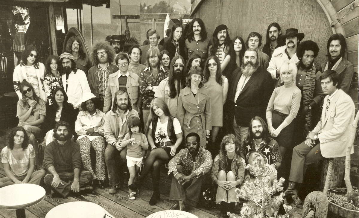The KSAN radio crew in the '70s, including Edward Bear (front row, second from left).
