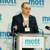 Boris Levin, chief executive officer of the Morr Corp., talks about the company's expansion plans during a press conference Wednesday at the company's Farmington headquarters.