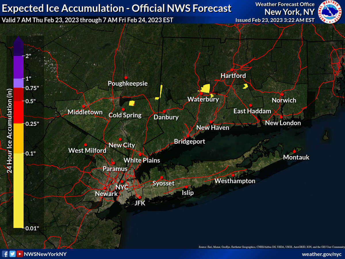 Some areas of upper Fairfield and New Haven counties could also see some additional ice between Thursday and Friday.